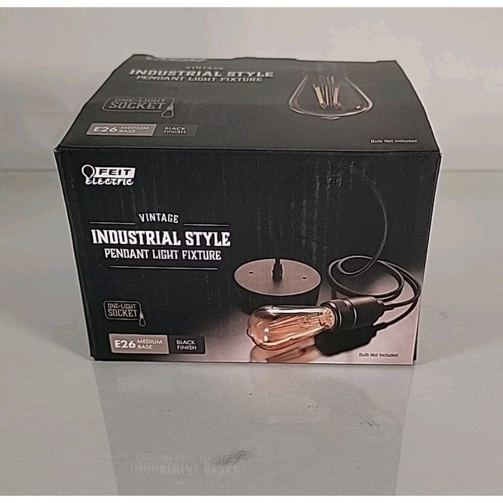 Feit‎ Electric E26 Industrial 1 Light Socket Pendant Light Fixture Matte Black